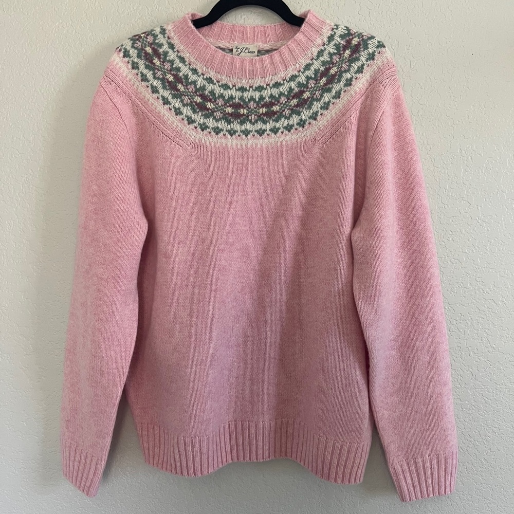 J.Crew Fair Isle–Yoked in Wool In Peony Fair Isle 100% Wool Sweater. Size M - Picture 4 of 10